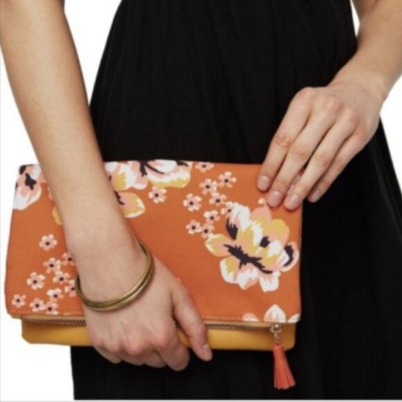 NEW Rachel Pally Reversible Foldover Clutch Zahara Goldenrod Orange Floral - Picture 2 of 10